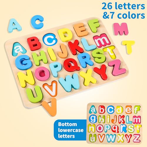 Aile Toddler Wooden Preschool Learning Alphabet Peg Puzzle Board Toys - style: Alphabet Puzzle