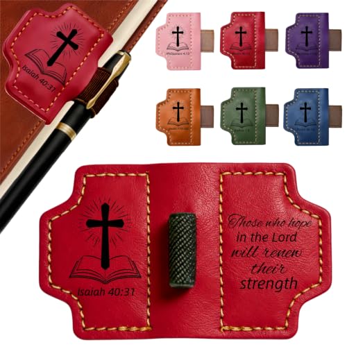 Magnetic Leather Bible Bookmark with Pen Holder, Isaiah 40:31 Red - color: Red, size: Isaiah 40:31