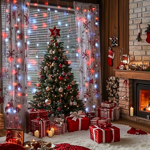 JMEXSUSS 300LED Red and White Christmas Curtain Lights for Bedroom, Plug in - color: Red and White, size: 300 LED