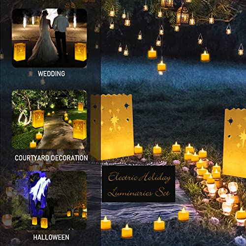 Sabary 50 Sets Luminary Bags with Flameless Tea Lights Outdoor Luminaries LED Lantern Candle Bags for Wedding Birthday Ramadan Christmas Party Decorations Romantic Decor(Firework) - style: Firework