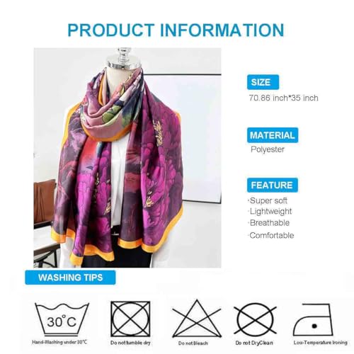 Xyueanlo Scarfs for Women Lightweight Scarves Fashion Print Floral Pattern Head Scarf Wraps Shawls - color: Flower Rose Red
