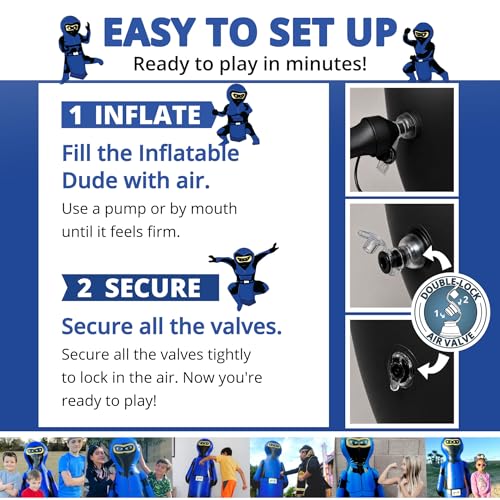 INFLATABLE DUDES Blue Ninja Toy 63” - Kids Punching Bag | Sand-Base | Bop Bag, Pre-filled with Sand, Inflatable Toy, Punching Bag for Kids, Enhanced Bounce-Back Action, Indoor/Outdoor - color: Blue Large Ninja | Pre-filled with Sand