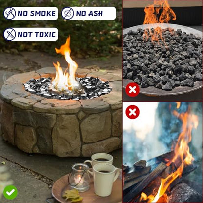 Fire Glass 20lbs, 1/2 Inch Black Reflective Fire Pit Rocks | Glass Rocks for Fire Pit Table, Fireplace Rocks, High Luster and Heat Resisitant - color: Black, 1/2 Inch, size: 20 Pounds