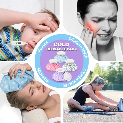 Honoson 4 Pack Reusable Ice Pack and Hot Water Bag for Adults for Hot & Cold No-Leak Elastic Breathable Ice Bag(Polka Dots Style) - style: Polka Dots Style