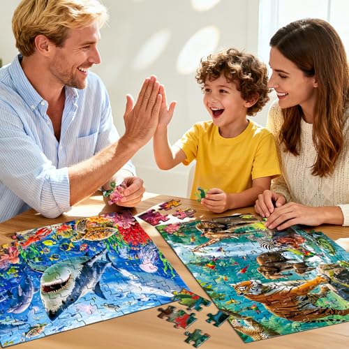 Sitodier Puzzles for Kids Ages 3 4 5 6, 2 Pack 100 Pieces Jigsaw Puzzles for Kids 3-5 4-6 (Forest Animals and Ocean Life), Learning & Educational Games Beautiful Xmas Birthday Gifts for Kid 3-8 - style: 2 Packs 100 Pieces Puzzles