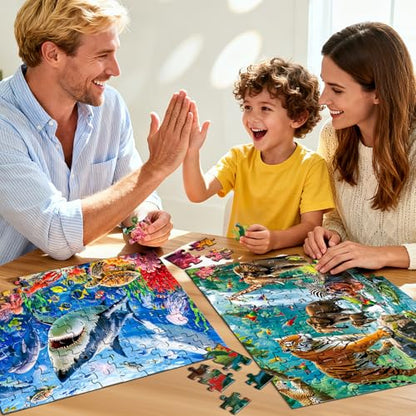 Sitodier Puzzles for Kids Ages 3 4 5 6, 2 Pack 100 Pieces Jigsaw Puzzles for Kids 3-5 4-6 (Forest Animals and Ocean Life), Learning & Educational Games Beautiful Xmas Birthday Gifts for Kid 3-8 - style: 2 Packs 100 Pieces Puzzles