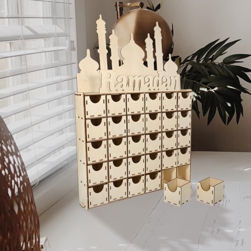Ramadan Advent Calendar Wooden Decoration Countdown Calendar for Home Decor Eid Mubarak Tabletop Ornament Meticulously Carved for Festive Atmosphere