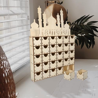 Ramadan Advent Calendar Wooden Decoration Countdown Calendar for Home Decor Eid Mubarak Tabletop Ornament Meticulously Carved for Festive Atmosphere