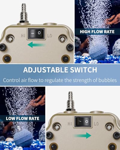 Pawfly 254 GPH Aquarium Air Pump Adjustable Quiet Oxygen Aerator Pump with Multi-Port Air Flow Control Lever Valve Splitter and Airline Tubing for Fish Tanks Ponds and DWC Systems Up to 300 Gallons - size: Basic Standard (Up to 300 Gallon)