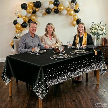 KatchOn Graduation Decorations 2026 - XtraLarge 54x108 Inch, Pack of 3 | Black and Gold Congrats Grad Tablecloth for 2026 Graduation Decorations | Graduations Table Decorations, Grad Party Supplies