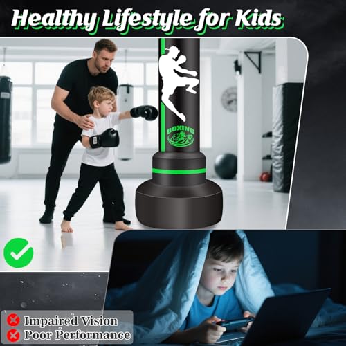 Heavy Punching Bag with Stand Adults Teens,70" Freestanding Boxing Bags Kicking Bag Heavy Bag with Boxing Gloves and Electric Air Pump, Kickboxing Training Equipment Bags Thai Fitness Karate - style: Kick Printinga1