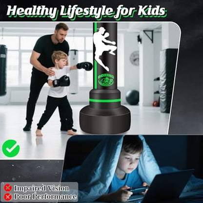 Heavy Punching Bag with Stand Adults Teens,70" Freestanding Boxing Bags Kicking Bag Heavy Bag with Boxing Gloves and Electric Air Pump, Kickboxing Training Equipment Bags Thai Fitness Karate - style: Kick Printinga1