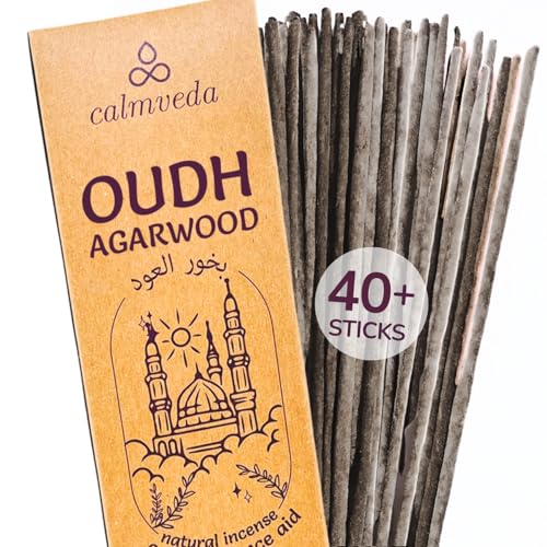 Mystic Oud Agarwood Incense Sticks - Thick Resin Incenses 40+ Pack, 9 Inch