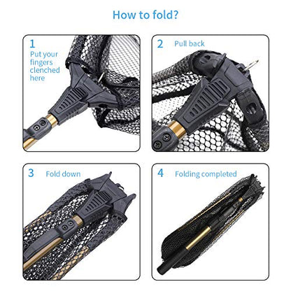 YVLEEN Folding Fishing Net - Foldable Fish Landing Net Robust Aluminum Telescopic Pole Handle and Nylon Mesh 16inch Hoop Size - color: F:16"/40cm(3 Sections Telescopic Handle) Gold