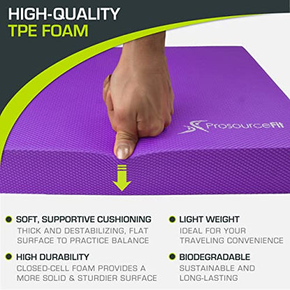 ProsourceFit Exercise Balance Pad, Non-Slip Cushioned Foam Mat & Knee Pad for Fitness and Stability Training, Yoga, Physical Therapy - color: Purple, size: XL - (18.75" x 15")