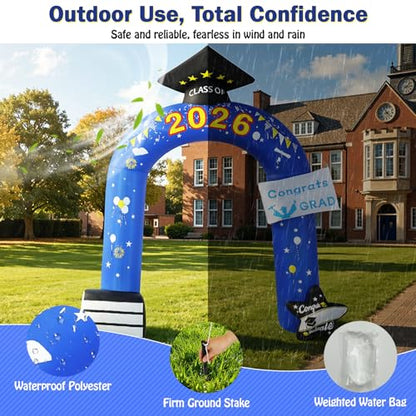 Lewondr 10FT Graduation Inflatable Outdoor Decorations, Inflatable Arch Class of 2026, Blow up Yard Decoration with 9 LED Lights for Graduation Party, 2026 Grad Decor for College High School - style: Arch