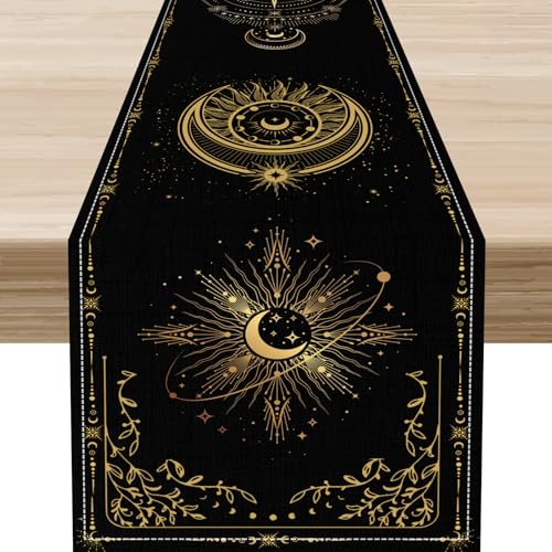 Tarot Sun Moon Table Runner, Rustic Boho Astrology Mystical Magic Sun Moon Table Decor for Home Kitchen Dining Patio Holiday Party Indoor Outdoor Table Decorations 13x36 inch - color: Moon-5, size: 13x36" Table Runner