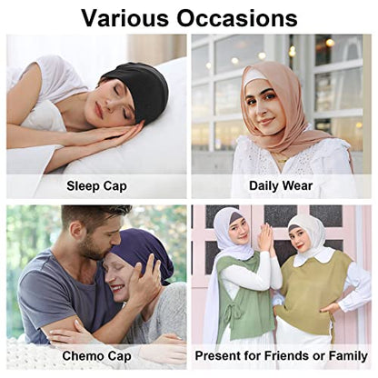 PHOGARY 4 Pcs Women Hijab Undercap, Islamic Muslim Under Hijab Cap Inner Under Scarf Hat Turban with Tie Back Closure - color: Black, White, Grey, Dark Navy