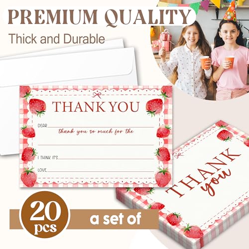 Kids Thank You Cards with Envelopes, Strawberry Theme Fill in the Blank Thank You Notes for Kids, Toddler Stationery Set, Ideal for Birthday Party, Graduation & School Gag Gifts - B08 - color: Strawberry Style