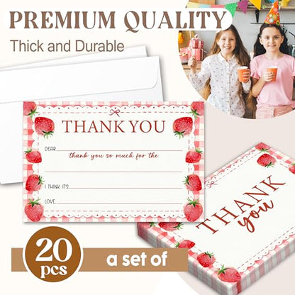 Kids Thank You Cards with Envelopes, Strawberry Theme Fill in the Blank Thank You Notes for Kids, Toddler Stationery Set, Ideal for Birthday Party, Graduation & School Gag Gifts - B08 - color: Strawberry Style