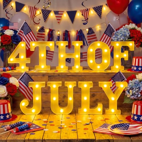 Honoson 9 Pcs 4th of July Lights Decorations, LED Patriotic Table Lighting - color: Yellow, style: 4th of July