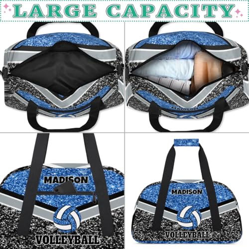 Personalized Volleyball Bag for Teens, Custom Dance Bag Name Overnight Small Duffel Bag for Practice Gymnastics Ballet Sports Bag, Blue and Black Glitters Sequins - color: Blue Black
