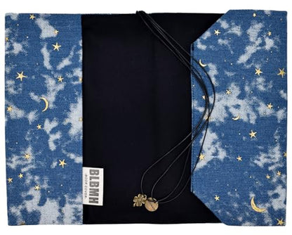 BLBMH 5x8 Book Cover | Handmade Non-Stretch Fabric Sleeve with Bookmark | for Paperback Bible Journal | Privacy Reading Gift for Women - Denim - color: Denim