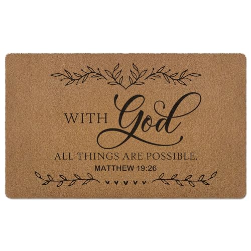 Christian Door Mat Doormat, Bible Verse Welcome Front Door Mat Indoor Outdoor Entrance, with God All Things are Possible Artificial Coir Doormats Rugs for Porch Entryway Home Decor 30x17in - color: God-2