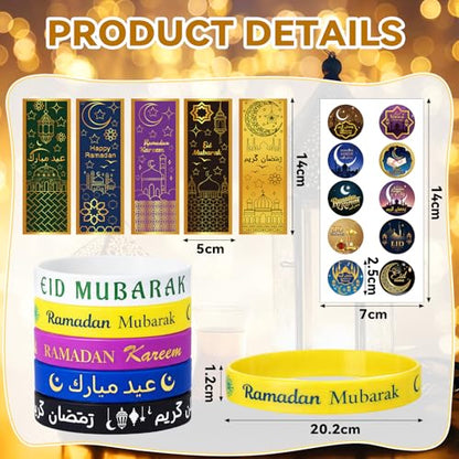 Resurhang 400 Pcs Eid Ramadan Mubarak Pencils Wristbands Stickers Bookmarks Set Ramadan Party Favors for Mubarak Islamic Muslim Party Decorations School Classroom Gifts Supplies
