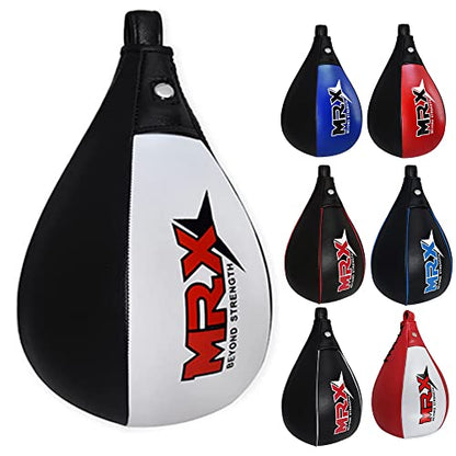 MRX Speed Punching Bags Genuine Leather MMA Training Speed Bag Muay Thai SpeedKills Punching, Dodge Striking Bag for Workout Pro Boxing Bag for Home Gym Kids, Men, Women - color: Black white