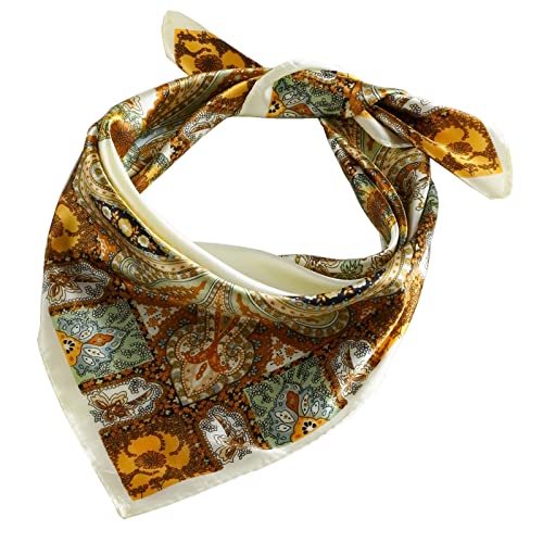 QBSM Womens 23.6 inch Satin Silk Feeling Formal Square Neck Scarf Head Hair Wraps Kerchief - color: Cashew-creamy-white
