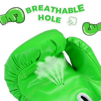 Kids Boxing Gloves, Youth Boxing Training Gloves for Kids 3-9 Year Boys and Girls, 4&6OZ Fighting Gloves, Punching Bag Kickboxing Thai Mitts MMA Training Sparring Gloves - color: Green, size: 6OZ