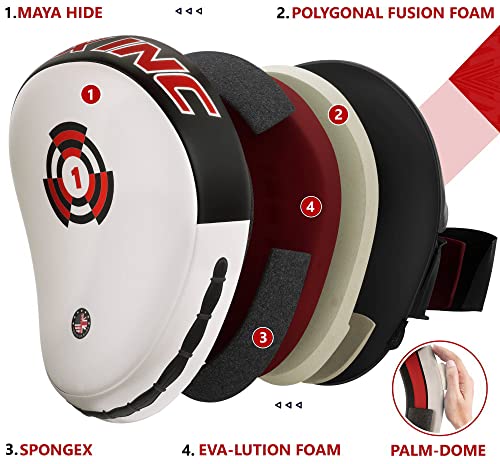 RDX Boxing Pads Focus Mitts, Maya Hide Leather Curved Hook and Jab Target Hand Pads, Great for MMA, Kickboxing, Martial Arts, Muay Thai, Karate Training, Padded Punching, Coaching Strike Shield - color: White