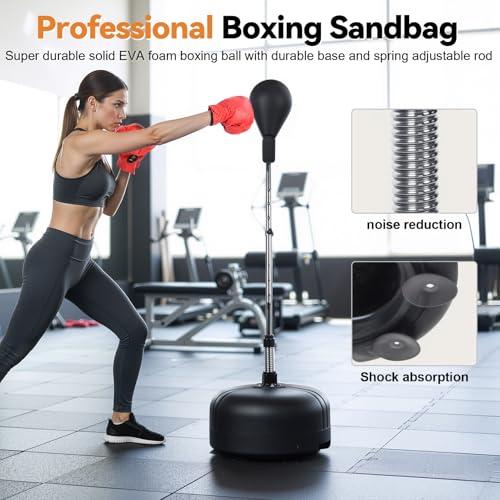 Punching Bag with Stand, Heavy Boxing Bag for Teens & Adults, Height Adjustable Speed Bag for Boxing Training with Boxing Gloves, Standing Boxing Equipment for Stress Relief & Fitness