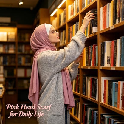 Hijab Scarf for Women, 3PCS Set with Undercap and Hijab Clip Lightweight Modal Muslim Head Wrap Scarf for Daily - color: Sy21-pink Hijab+white Undercap