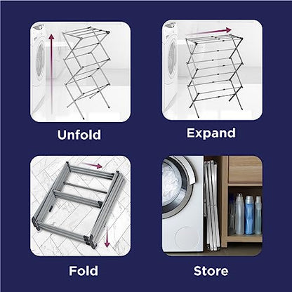 BLACK+DECKER 3 Tier Expandable Collapsing Foldable Laundry Rack for Air Drying Clothing, Space Saving Heavy Duty Lightweight Metal Drying Rack, Grey - color: Gray
