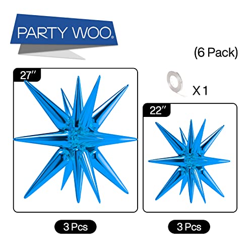 PartyWoo Royal Blue Star Spike Balloons 6pcs Explosion Foil Mylar Balloons - color: Blue - Royal Blue, size: 6 PCS - 27&22 Inch