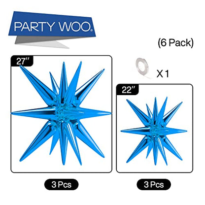 PartyWoo Royal Blue Star Spike Balloons 6pcs Explosion Foil Mylar Balloons - color: Blue - Royal Blue, size: 6 PCS - 27&22 Inch