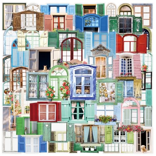 50PCS Window Flower Stickers Aesthetic PET Transparent Beside The Window Decal Waterproof Decorative Decals for Scrapbook DIY Crafts Album Bullet Journal Planner Water Bottles Phone (jamb) - color: Jamb