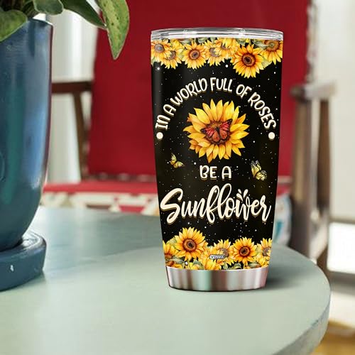 Personalized Inspirational Gifts for Women Sunflower Coffee Cup Travel Mug Tumbler with Lid Gift for Mom Wife Daughter Christmas Birthday Mother's Day Valentine 20oz Stainless Steel Insulated - color: SUNFLOWER 2