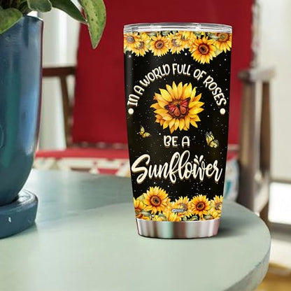 Personalized Inspirational Gifts for Women Sunflower Coffee Cup Travel Mug Tumbler with Lid Gift for Mom Wife Daughter Christmas Birthday Mother's Day Valentine 20oz Stainless Steel Insulated - color: SUNFLOWER 2