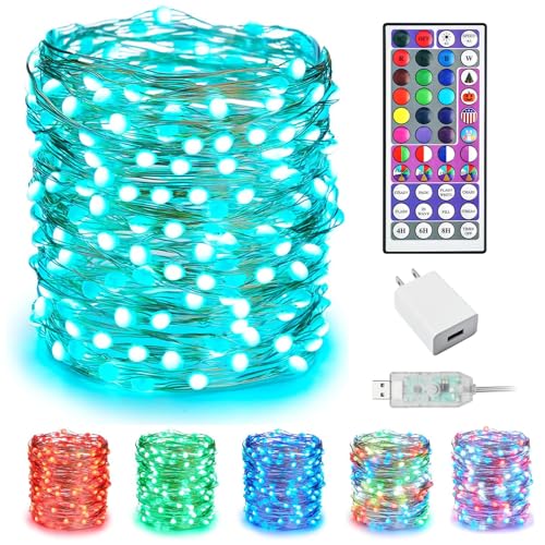 Minetom Upgraded 33ft Color Changing Fairy String Lights with Remote and Adapter for Bedrooom Holiday Decor, 24 Colors, 100 LED - color: 24 Colors, size: 33ft