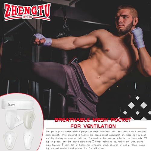 Groin Protector Cup Kickboxing Boxing Muaythai MMA Groin Guard, Jockstrap Karate Training, BJJ Protection, Soccer, Basketball Removable TPE Cup with Silicone Cushioning - color: White, size: Medium