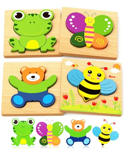 Bekayshad Wooden Puzzles for Toddlers 1-3, Montessori Toys for 1 2 Year Old - color: 4pcs