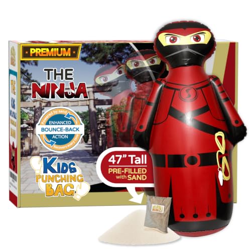 INFLATABLE DUDES Red Ninja Toy 47” - Kids Punching Bag | Sand-Base | Bop Bag, Pre-filled with Sand, Inflatable Toy, Punching Bag for Kids, Enhanced Bounce-Back Action, Indoor/Outdoor - color: Red Samurai Standard Ninja | Pre-filled with Sand