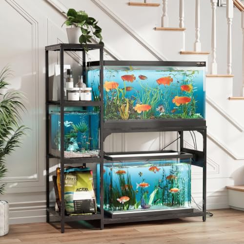 VOWNER 20-29 Gallon Fish Tank Stand with Power Outlet, Aquarium Stand, Grey | Shelves for Fish Tank Accessories Storage, Heavy Duty Metal Frame, Turtle Reptile Terrarium Stand, Load 500lb - color: Grey