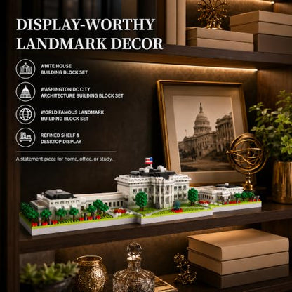 White House Micro Building Block Set 3000 Pcs Washington DC Architecture Model Kit for Adults & Teens US Historic Landmark Home Office Desk Decor Display Souvenir Gift - style: White House
