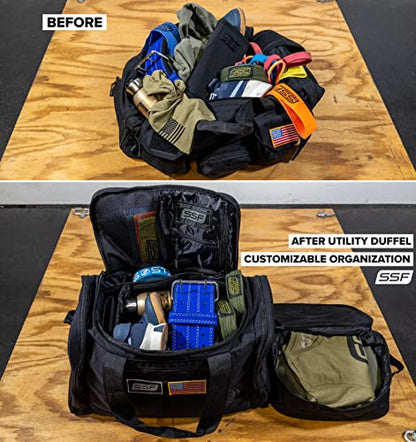Gym Bag With Moveable & Removable Dividers Made from 1000D Nylon (Utility Duffel - Black) - color: Black, style: Sneaker Bag (Utility)