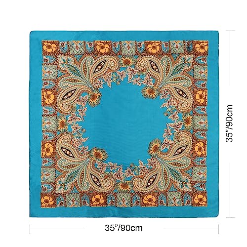 DRESHOW 35” Large Square Satin Head Scarf - 4Pcs Silk Accessories Classic Patterned Squares Beach Bandanas for Women - color: 4 Pcs: Blue, White, Camel, Black