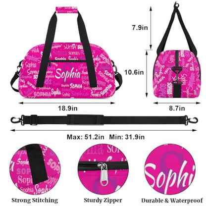 Personalized Gym Bag Kids Girls Business Trip, Deep Pink Color | Custom Name Carry On Weekender Gymnastics Dance Bag for Women Traveling - color: Color 14